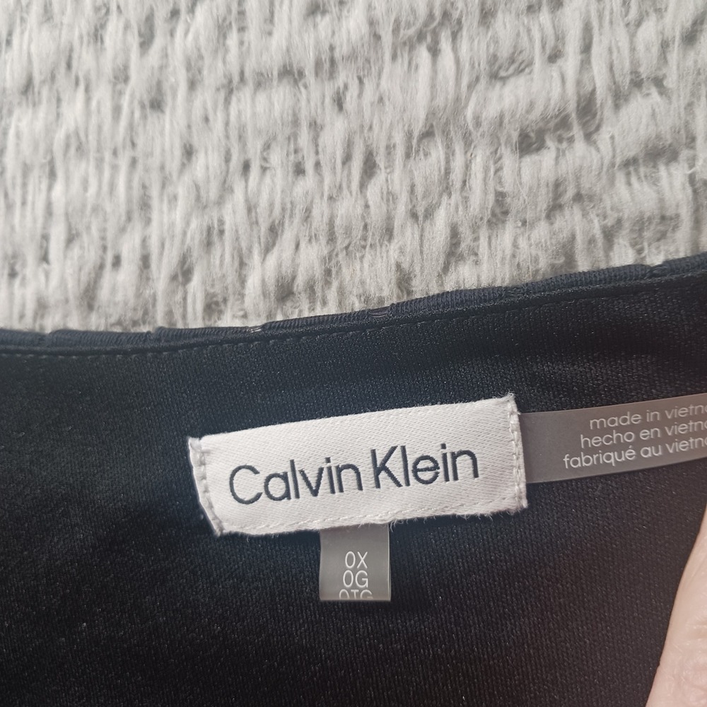 Calvin Klein CKCW0703 Womens 0X Black Textured Puff Sleeve Square Neck Blouse - Picture 2 of 8